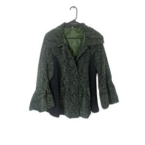 Lindi Green Jacquard A Line Jacket XL Bell Sleeve Steampunk Gothic Moody Witchy